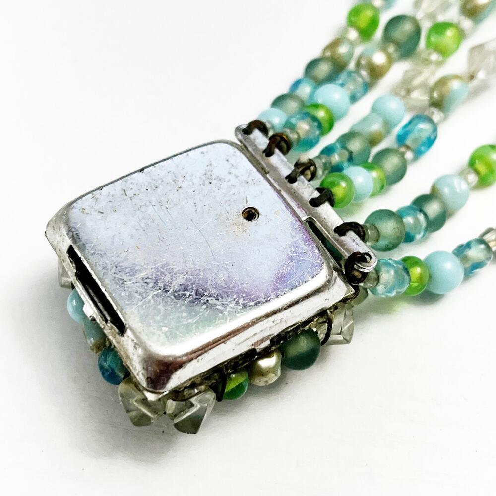 Mid-Century Vintage Blue & Green Beaded Bracelet - Picture 9 of 9